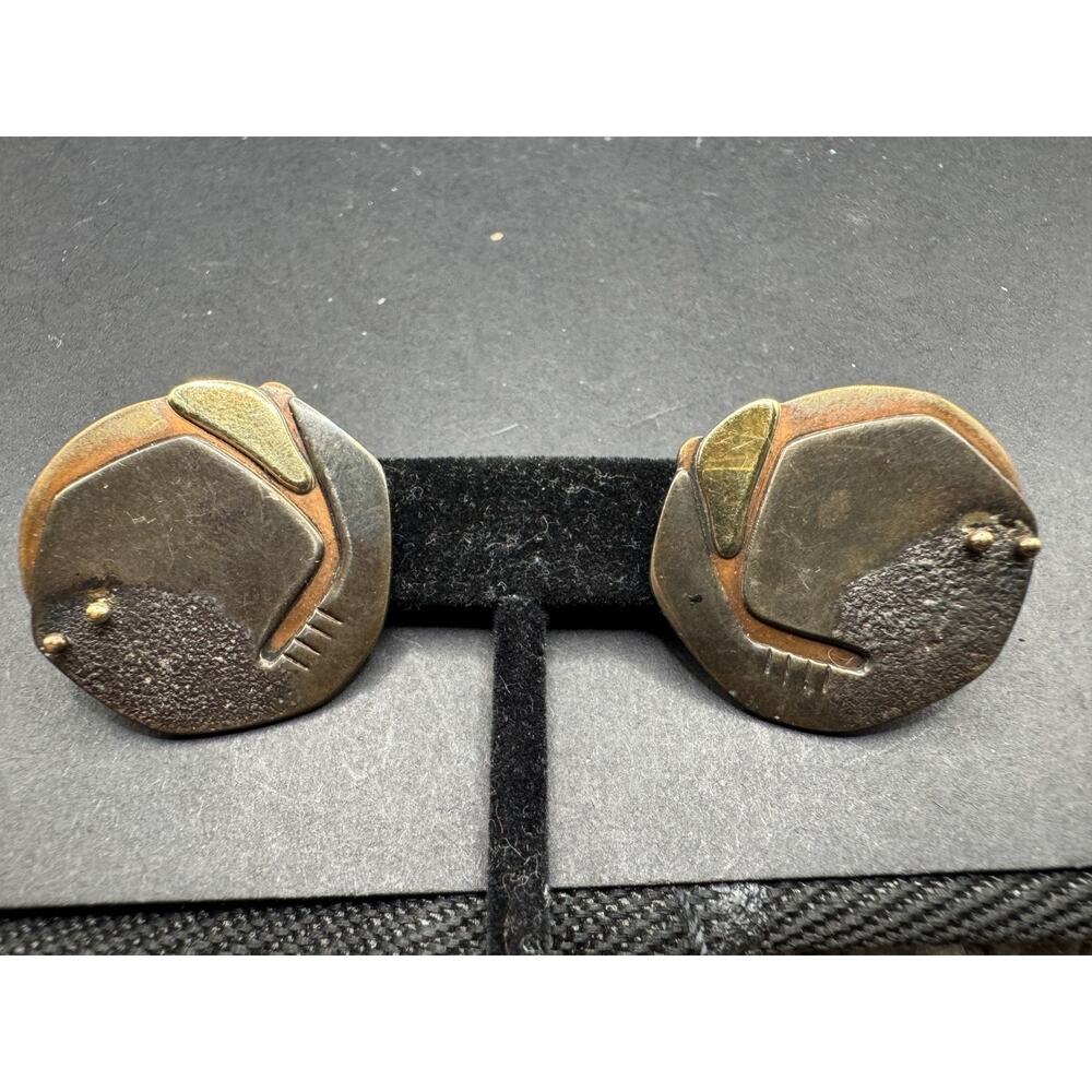 Artisan mixed metals 14K sterling silver signed KY modernist earrings